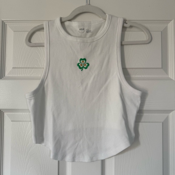 Old Navy Tops - Old Navy White Tank Top with Green Floral Embroidery